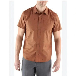 Prana Men’s Broderick Short Sleeve Button Down Shirt Brown Size XL
